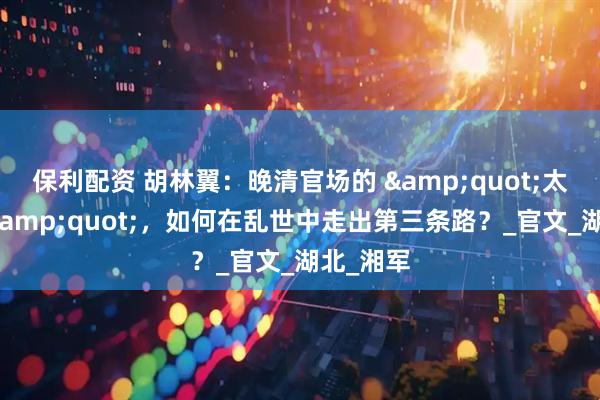 保利配资 胡林翼：晚清官场的 &quot;太极高手&quot;，如何在乱世中走出第三条路？_官文_湖北_湘军